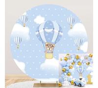 Ttincceer Ours Ballon Rond Toile de Fond Bleu Ciel Nuages Anniversaire Photographie Fond Baby Shower garçon Fille 1er Anniversaire fête décoration bannière Sexe révéler Studio Prop 200cm