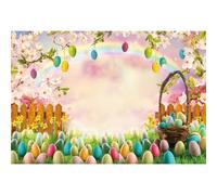 Ttincceer pâques Toile de Fond 150x100cm Fleurs de pêcher coloré Oeuf de pâques Photographie Fond Arc-en-Ciel Jardin clôture en Bois Fond Studio Portrait Photographie Accessoires