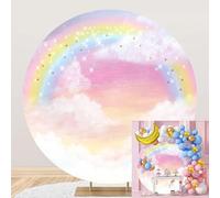 Ttincceer Pastel Arc-en-Ciel Toile de Fond Ronde 200cm Nuages Roses étoiles Scintillantes Anniversaire Photographie Couverture de Fond Nouveau-né Baby Shower fête décoration bannière