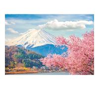 Ttincceer Printemps Fleur Toile de Fond 150x120cm Mont Fuji Neige Montagne Fleur de Cerisier Photographie Fond Bleu Ciel Blanc Nuages Paysage Naturel Photographie Toile de Fond