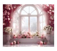 Ttincceer Printemps Fleur Toile de Fond 300x250cm Saint Valentin fête des mères Rose Blanc Fleur Photographie Fond Floral par la fenêtre Fond Romantique Studio Photographie Accessoires