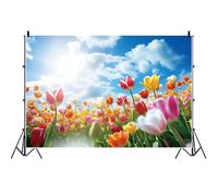 Ttincceer Printemps Toile de Fond pour la Photographie 2.2x1.5m Tulipes Florales colorées Fille Anniversaire Photo Fond ensoleillé Jardin enchanté en Plein air Dame fête de Mariage Toile de Fond