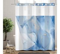 Ttincceer Rideau de Douche Bleu sans Crochets avec Doublure à Pression, Motif marbre Bleu Encre, Double Couche décorative pour Salle de Bain, Partie supérieure Transparente 180x200cm