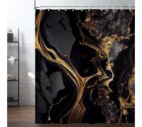 Ttincceer Rideau de Douche en marbre Noir 140x200cm Abstrait de Luxe Or Texture Or Rideau de Salle de Bain Moderne esthétique Salle de Bain Art Rideau décoratif Rideau de Baignoire étanche