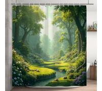 Ttincceer Rideau de Douche La forêt Magique Printemps Vert Wonderland Rideau de Douche Fleur Floraison Moderne Rideau de Douche imperméable Baignoire avec Crochet 180x200cm