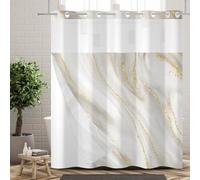 Ttincceer Rideau de Douche sans Crochet avec Doublure en Tissu encliquetable Gris Or marbre Crochet Rideau de Douche Gratuit imperméable Luxe Double Couche Rideau de Salle de Bain 180x200cm