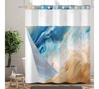 Ttincceer Rideau de Douche sans Crochets avec Doublure à Boutons-Pression, Double épaisseur, Motif marbre Bleu et Marron, décoratif pour Salle de Bain avec fenêtre Transparente en Haut 180x180cm