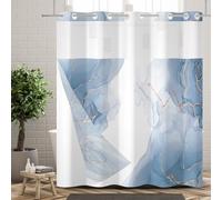 Ttincceer Rideau de Douche sans Crochets avec Doublure à Pression, imperméable, Bleu marbré, Double Couche, Rideau de Salle de Bain Moderne avec fenêtre Transparente en Haut, 180x188cm