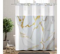 Ttincceer Rideau de Douche sans Crochets avec Doublure à Pression, Motif marbre Blanc et Or, Double Couche imperméable, décoratif pour Salle de Bain, avec fenêtre Transparente en Haut, 180x188cm