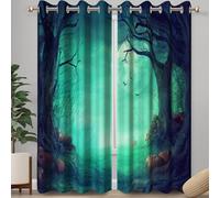 Ttincceer Rideaux occultants Halloween 107x160cm pour Chambre à Coucher, Salon, 2 Panneaux, Motif forêt brumeuse, occultant, avec œillets, Isolation Thermique et réduction du Bruit