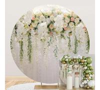Ttincceer Ronde Toile de Fond Mariage Fleur 200 cm Blanc Floral Mur Nuptiale baptême Fond Fille Dame fiançailles Proposition fête Photographie Toile de Fond Studio Portrait Prise de Vue Accessoires