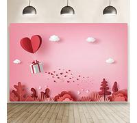 Ttincceer Saint Valentin Toile de Fond 220x150cm Amour Coeur montgolfière Papier découpé Photographie Fond Abstrait Blanc Nuage Arbre Romantique Fond Studio Photo Prop