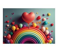 Ttincceer Toile de Fond Arc-en-Ciel Arc 3x2m coloré Amour Coeur Ballon Papier découpé Photographie Fond Nouveau-né garçon Fille Anniversaire Photographie Toile de Fond Accessoires Photo