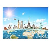 Ttincceer Toile de Fond Autour du Monde 4.5x3m Fond de thème de Voyage Mondial Attractions célèbres dans Le Monde Entier Mariage Lune de Miel Voyage Photographie Toile de Fond Stand Photo Accessoire