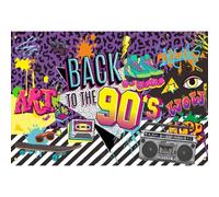 Ttincceer Toile de Fond Back to 90's pour la Photographie 2.5x1.8m Dessin animé Patins Planche à roulettes Violet imprimé léopard Fond rétro Disco Musique fête Photographie Toile de Fond