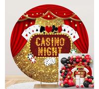 Ttincceer Toile de Fond Casino Nuit Ronde 200cm Puce dés Rideau Rouge thème Anniversaire Cercle Fond pour la Photographie Or étoile pétillant Poker Femmes Hommes Anniversaire décoration bannière