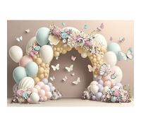 Ttincceer Toile de Fond d'anniversaire de Fille 2.2x1.5m Ballon Fleur Douce Filles 1er Anniversaire Photographie Fond Coloré Papillon Fleurs Baby Shower Bannière Enfants Poortrait Photo Prop