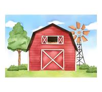 Ttincceer Toile de Fond Ferme Animal 3x2m Grange Rouge Aquarelle Arbre Prairie Photographie Fond Pays Pastoral Ferme Photographie Toile de Fond garçon Fille Anniversaire décoration bannière