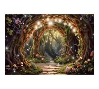 Ttincceer Toile de Fond forêts enchantées 3x2.5m Fantaisie Conte de fées rotin Arc Fond coloré Champignon Fleurs Pierre échelle Photographie Toile de Fond Studio Portrait Accessoires de Prise de Vue