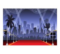 Ttincceer Toile de Fond Hollywood Tapis Rouge 2.2x1.5m soirée cinéma thème cérémonie de Remise des Prix Fond Architecture Urbaine Nuit étoilée projecteur Photographie Toile de Fond