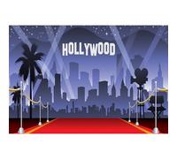 Ttincceer Toile de Fond Hollywood Tapis Rouge 2.5x1.8m soirée cinéma thème cérémonie de Remise des Prix Fond Architecture Urbaine Nuit étoilée projecteur Photographie Toile de Fond