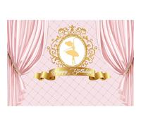 Ttincceer Toile de Fond Joyeux Anniversaire 2.2x1.5m Ballet Fille Danse Rose Rideau Fond Or étincelant Losange Motif Photographie Toile de Fond Fille fête d'anniversaire bannière Photo Prop
