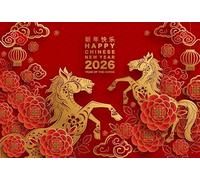 Ttincceer Toile de Fond Nouvel an 2026 pour Photographie Année du Cheval Nuage Porte-Bonheur Lanterne Bannière Traditionnelle Chinoise pour la fête du Printemps 3x2m