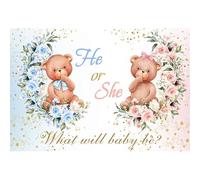 Ttincceer Toile de Fond révélation du Sexe 2.5x1.8m Que Sera bébé Ours Anniversaire Photographie Fond Bleu Rose Rose Fleurs Baby Shower Arrière-Plans Décoration Bannière Studio Accessoire