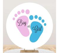 Ttincceer Toile de Fond Ronde bébé Sexe révéler 180 cm garçon ou Fille Rose Bleu Empreinte Fond bébé Douche Nouveau-né fête d'anniversaire décoration arrière-Plans gâteau Table bannière