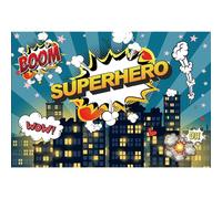 Ttincceer Toile de Fond Super-héros 2.2x1.5m Super héros Paysage Urbain Urbain Architectural Photographie Fond Superman garçon Hommes Anniversaire Photographie Toile de Fond Studio Photo Accessoires