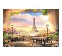 Ttincceer Toile de Fond Tour Eiffel 3x2m Romantique Paris Ville Coucher de Soleil Paysage Fond extérieur Balcon Fleur Plantes en Pot Photographie Toile de Fond