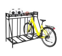 TTISJHK Râtelier à vélo pour 4 vélos avec panier de rangement et 4 crochets, en métal, charge maximale de 100 kg, support multiple pour garage, cave et jardin