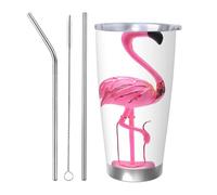 Ttkjshmgc Flamingo - Tasse de voiture de 591 ml avec bord argenté unique, isotherme, anti-fuite, porte-gobelet en acier inoxydable avec paille.
