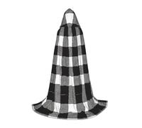 Ttkjshmgc Plaid noir et blanc - Cape à capuche imprimée pour jeunes - Cape imprimée réglable pour adolescents, aventures d'Halloween, fêtes et vêtements festifs facile à porter.