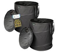 TTL Garden Black Supererior Lot de 2 sacs de jardin Pop Up 170 l Double fond 260 g/m² Extra stables Oxford 600D 170 l Pliable Coupe verte Auto-portante