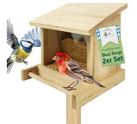 TTL Garden Bus Stop Lot de 2 mangeoires à oiseaux en bois à suspendre, en bois de sapin naturel, stations d'alimentation pour oiseaux, résistantes aux intempéries, pour balcon, jardin et support 20 x