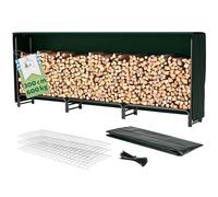 TTL Garden Étagère à bois de cheminée L 300 x 36 x 116 cm noire avec couvercle - Pour extérieur et intérieur jusqu'à 600 kg Bâche de protection en bois résistante aux intempéries - Cadre tubulaire en