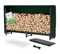 TTL Garden Étagère à bois de cheminée, taille M, 200 x 36 x 116 cm, noire, avec couvercle, pour extérieur et intérieur, bâche de protection en bois, résistante aux intempéries, cadre tubulaire en