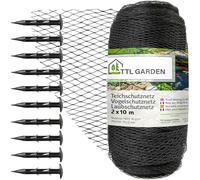 TTL Garden - Filet de protection contre les oiseaux - 2 x 10 m - Noir - 30 g/m² - 12 x 12 mm - Maille fine - En polyéthylène haute densité - Pour piscine/arbres fruitiers - Filet anti-oiseaux