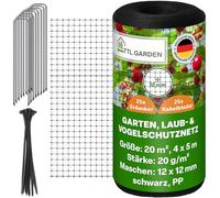 TTL Garden Filet de protection contre les oiseaux, les feuilles, 4 x 5 m, 20 g/m², noir, maille fine de 12 x 12 mm, 1 fil de 20 m², système de fil extra stable, filet de protection pour arbres