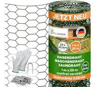 TTL GARDEN Grillage pour lapin - 1 x 25 m - 25 x 45 mm - Revêtement en PVC vert - Antirouille - Épaisseur du fil : 0,66 mm - Maille fine - Grillage pour lapin - 25 m x 1 m de large - Vert