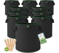 TTL Garden Lot de 10 sacs de plantation en tissu non tissé 20 l + 10 % = 22 l en feutre 300 g/m² et tissu non tissé - Lot de 10 sacs de plantation pour balcon, terrasse, serre et jardin