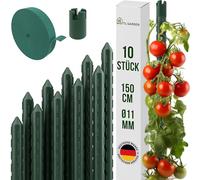 TTL GARDEN Lot de 10 tiges de treillis - 150 cm x 11 mm de diamètre - Vert - Avec bande