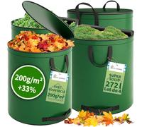 TTL Garden Lot de 4 sacs de jardin super solides de 272 l avec couvercle vert - Double fond - 2 x 200 g/m² - Extra stables et indéchirables - 4 poignées - Lot de 4 sacs poubelle pour herbe, feuilles,