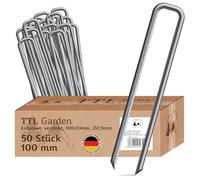 TTL GARDEN Lot de 50 piquets d'ancrage 100 x 13 x Ø 2,9 mm - Ancrage au sol en acier au carbone galvanisé et trempé - Ancrage au sol pour toile anti-mauvaises herbes, non-tissé de jardin, clôture