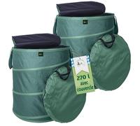 TTL Garden - Pop Up - Lot de 2 sacs de jardin - 270 l - Avec couvercle - Oxford 600D - 220 g/m² - 270 l - Pliable - Grand et stable - Pour déchets de jardin - À monter soi-même