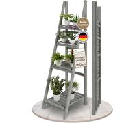 TTL HOME Échelle à fleurs L 160 x 41 x 50 cm Gris clair - Étagère en bois naturel à 4 niveaux Étagère à fleurs Étagère à plantes Étagère à herbes pour l'intérieur et l'extérieur Balcon Terrasse