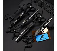 TTOOGO Ensemble de ciseaux de toilettage de 7,0 pouces de 7,0 pouces - kit de toilettage en acier noir 4cr en acier noir 4 pièces avec halté