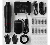 TTOOGO Kit complet de la machine à tatouage rotatif - kit de stylo à tatouage avec stylo à tatouage, alimentation, pédale de pied, 10 cartouches, accessoires pour l'ombrage de doublure,Noir