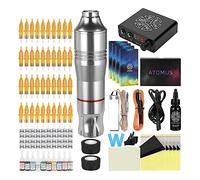 TTOOGO Kit complet du stylo à tatouage rotatif - Ensemble de machines à tatouage professionnel avec alimentation en double mode, pédale de pied, cartouches pour les artistes débutants,Argent